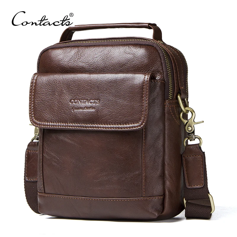 CONTACT'S جلد طبيعي حقائب كتف الأزياء الرجال حقيبة ساعي صغيرة ipad الذكور حمل خمر جديد Crossbody أكياس الرجال حقائب