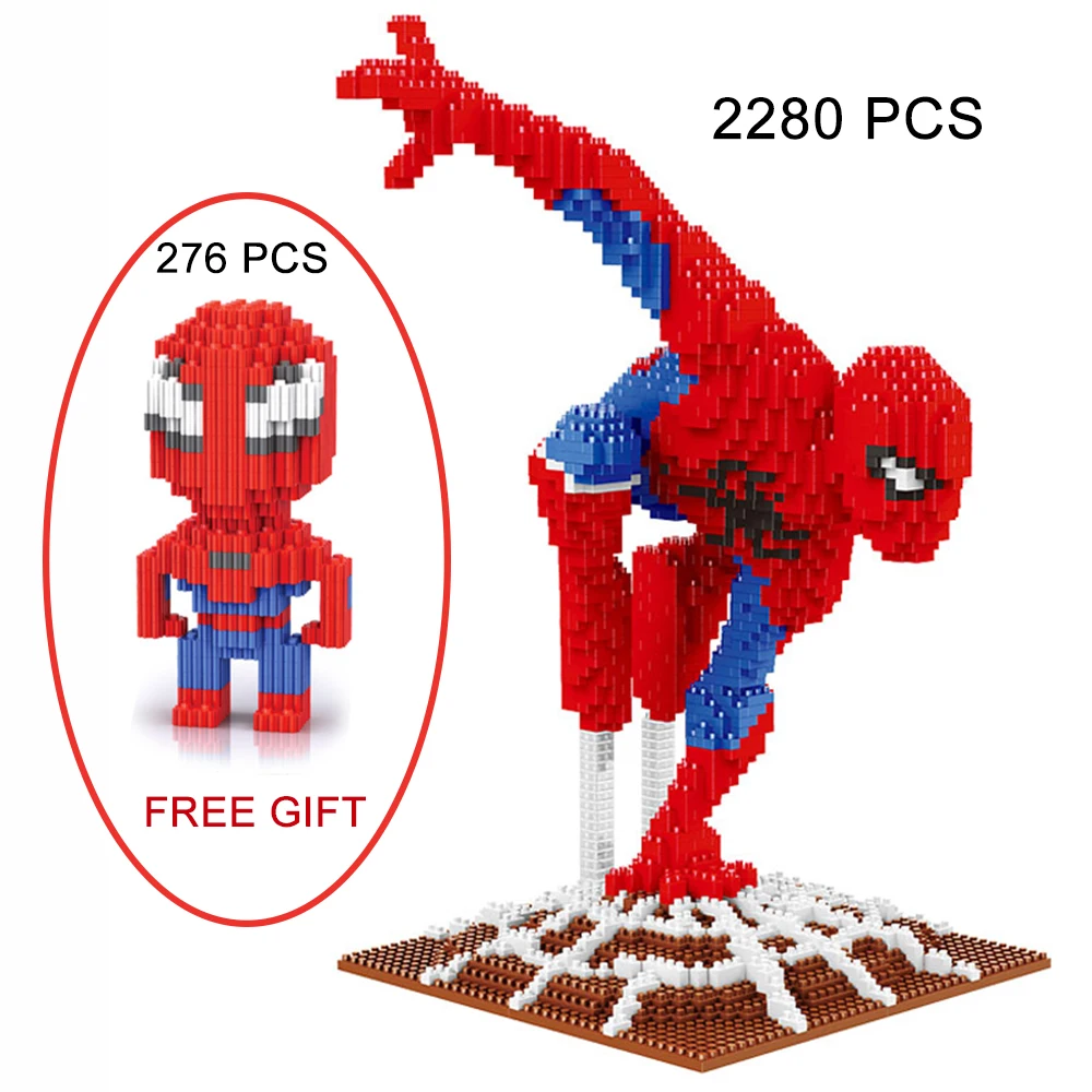 

2280pcs Spiderman Micro Diamond Blocks Marvel Avengers Super Hero 3D Model Nanoblock Legoing Bricks Toys for Children Boy Gifts