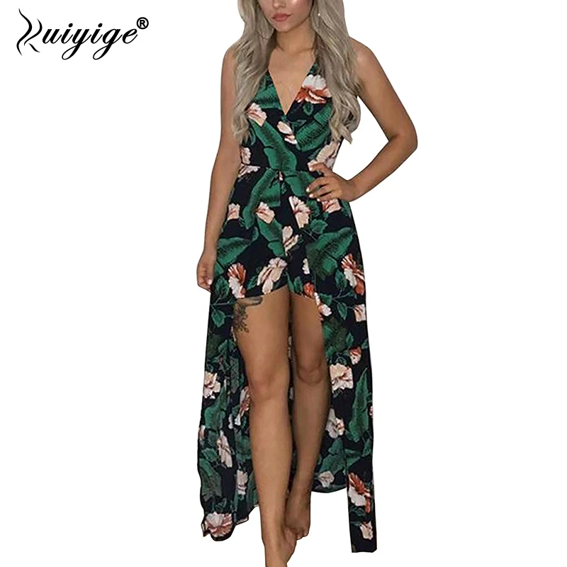 Simplee Sexy strap floral print women jumpsuit Loose
