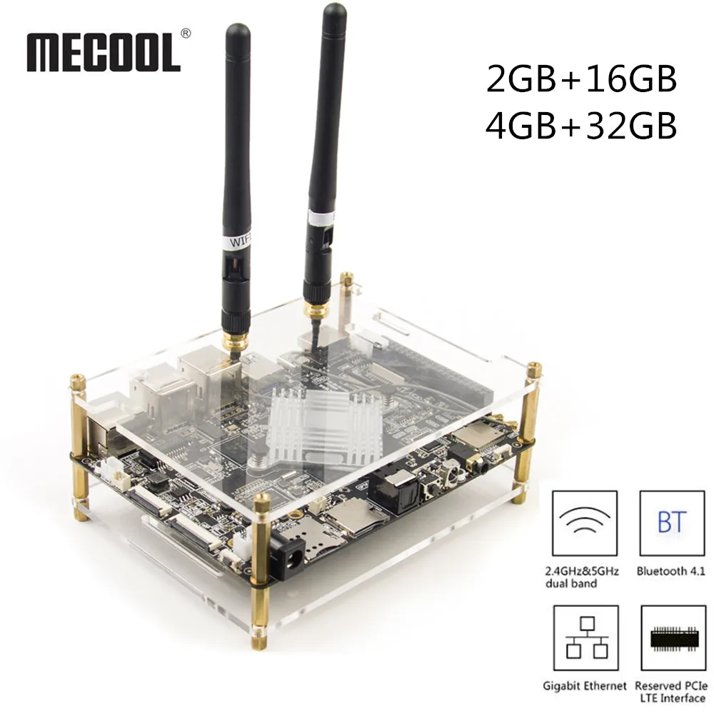 MECOOL VS-RK3399 DIY RK3399 Mali-T860 ТВ Box Android 7 1 4 ГБ 32 1000 м BT4.1 Декодер каналов кабельного