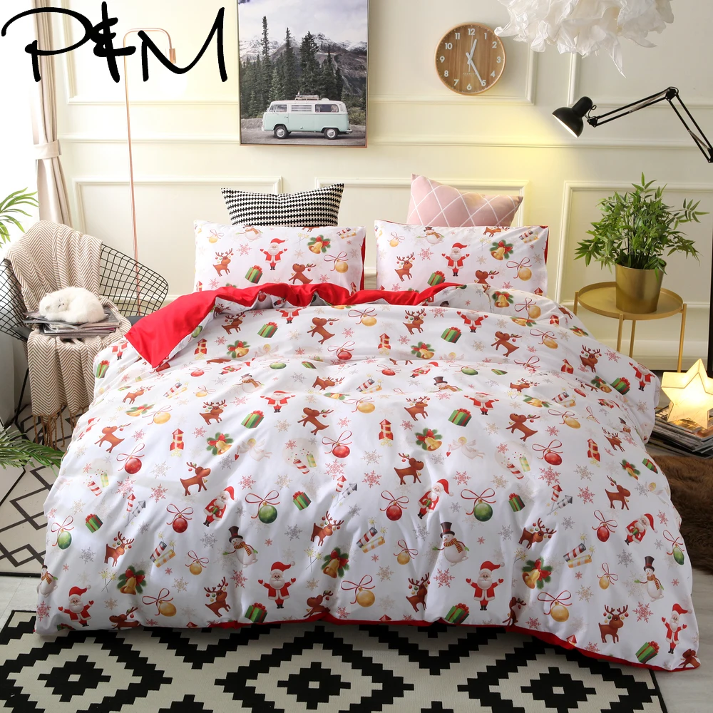 

Papa&Mima Christmas gifts print bedding set Fashion bedlinens Pillowcase polyester Duvet Cover Sets Bedclothes set DropShipping