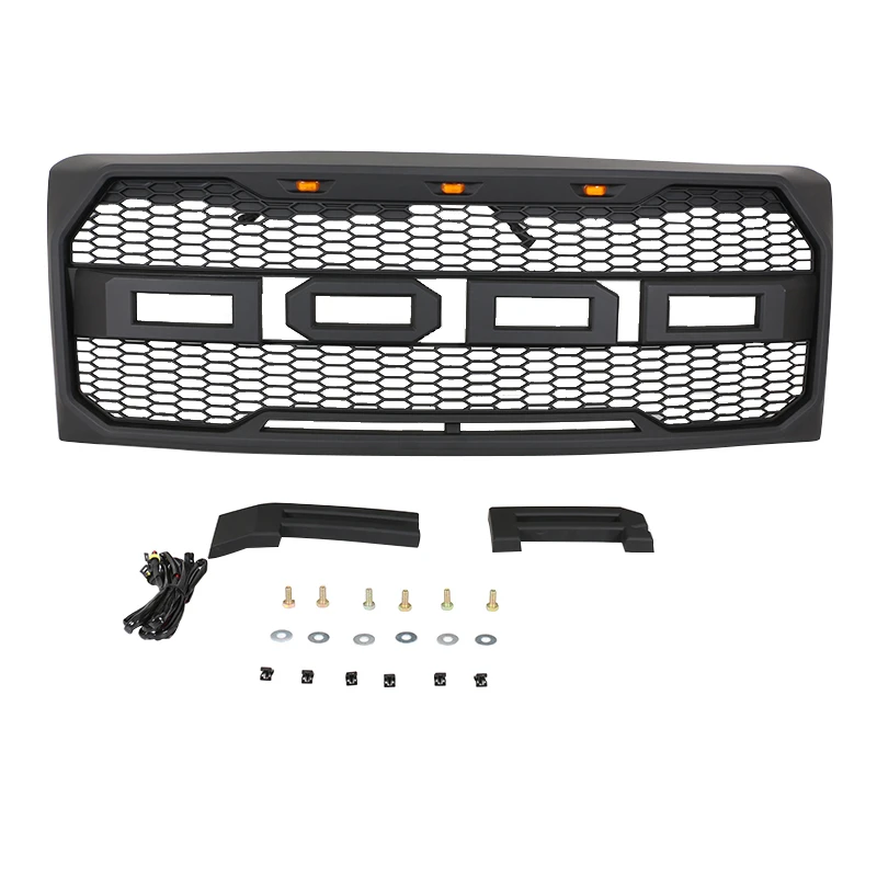 

For 09-14 Ford F150 New Raptor Style Front Bumper Grille Hood Mesh Package ABS