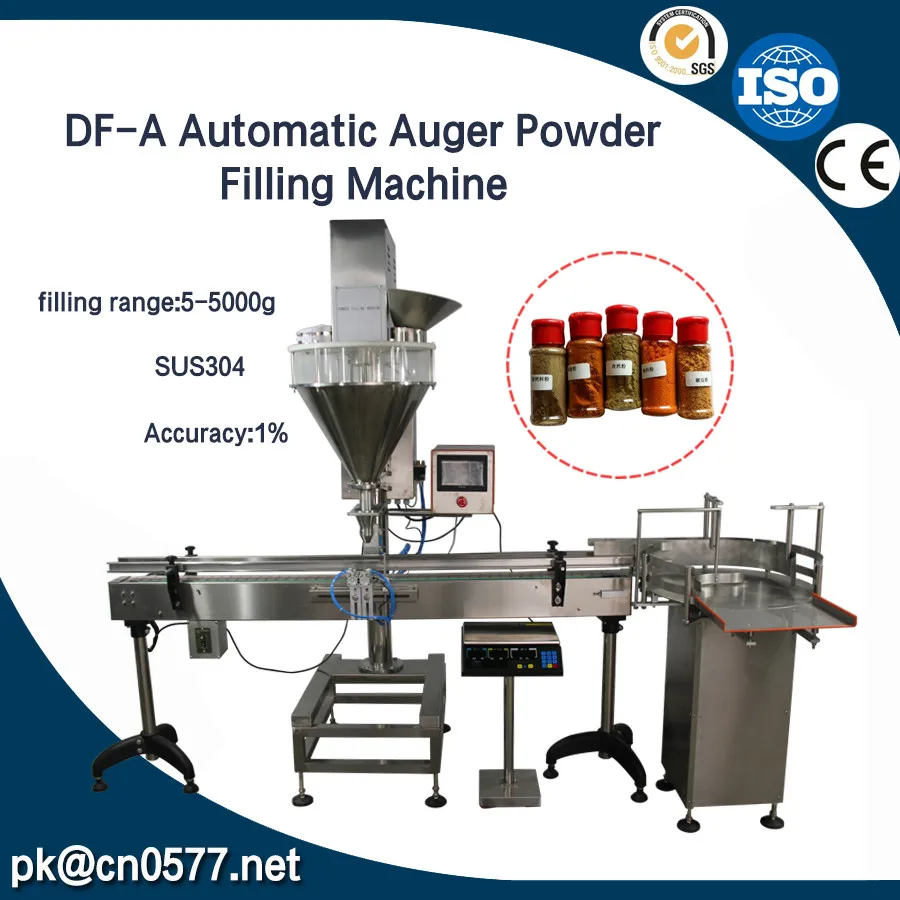 

Automatic Auger Powder Filling Machine with 2meter conveyor For Flour and chilli spice powder filling with powder feeder (DF-A)