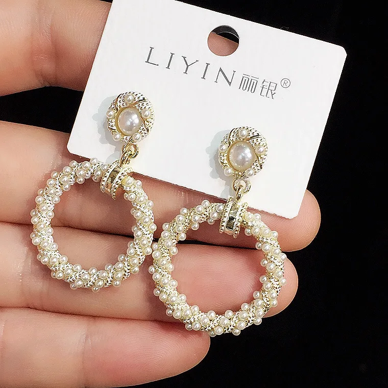 High quality pearls circle earring  925 silver post Hypoallergenic fadeless alloy fashion jewelry stud earrings women girl gift