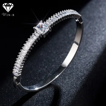 

WIN-B Bracelets & Bangles AAA Cubic Zirconia Crystal Bangles Shine Cuff Jewelry Women Bracelets White Golden For Wedding Party