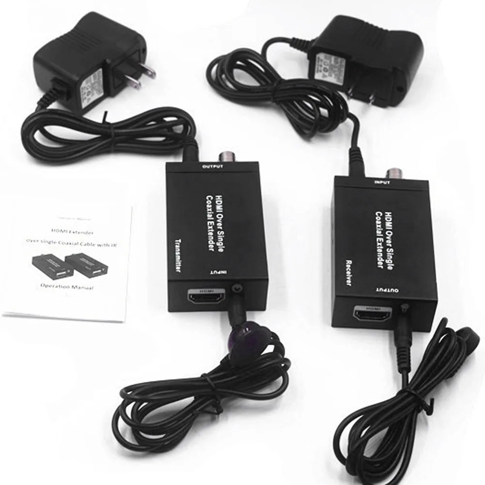 

New Hot New HDMI Extender Over Single Coaxial Transmitter & Receiver IR TX RX HDMI Extender with Cable @