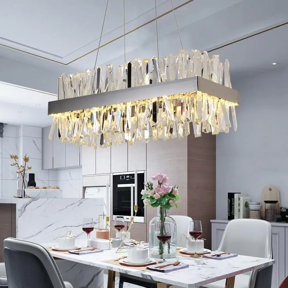  Luxury rectangle crystal chandelier lighting for dining room kitchen island lamps hanging modern ch - 32992569713