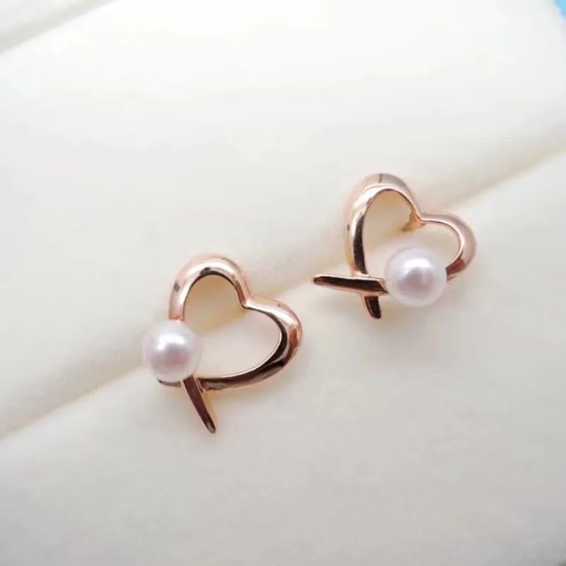 Sinya 18k gold heart design stud earring with natural high luster Round pearls Au750 earring for lover women girl best gift 2018 (4)