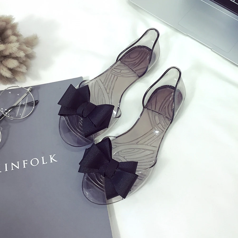 

Lady transparent crystal jelly beach sandals woman flats shoes fish mouth bow women summer shoes