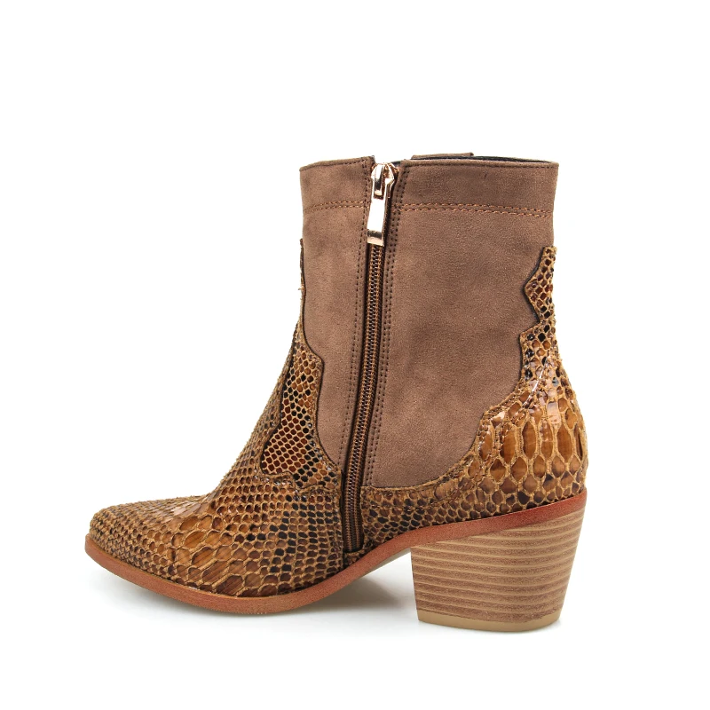 Cm Talon Marron Carré Cowboy Mode Femmes Nouvelle Dames Matériel Pointu Piste Printemps Bout 2019 Bottes 6 Bottines Serpentine Sp1ZZq