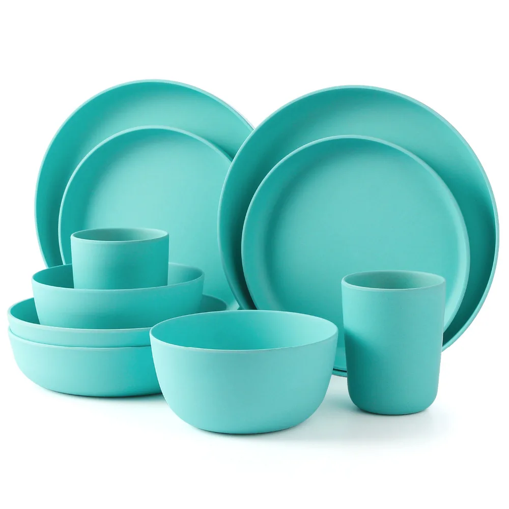 Bamboo Fiber Plate Set Camping Tableware Steak Dish Salad Bowl Dessert Plates Water Cup Sets 10pcs Blue Eco Friendly Kitchenware Dishes Plates Aliexpress