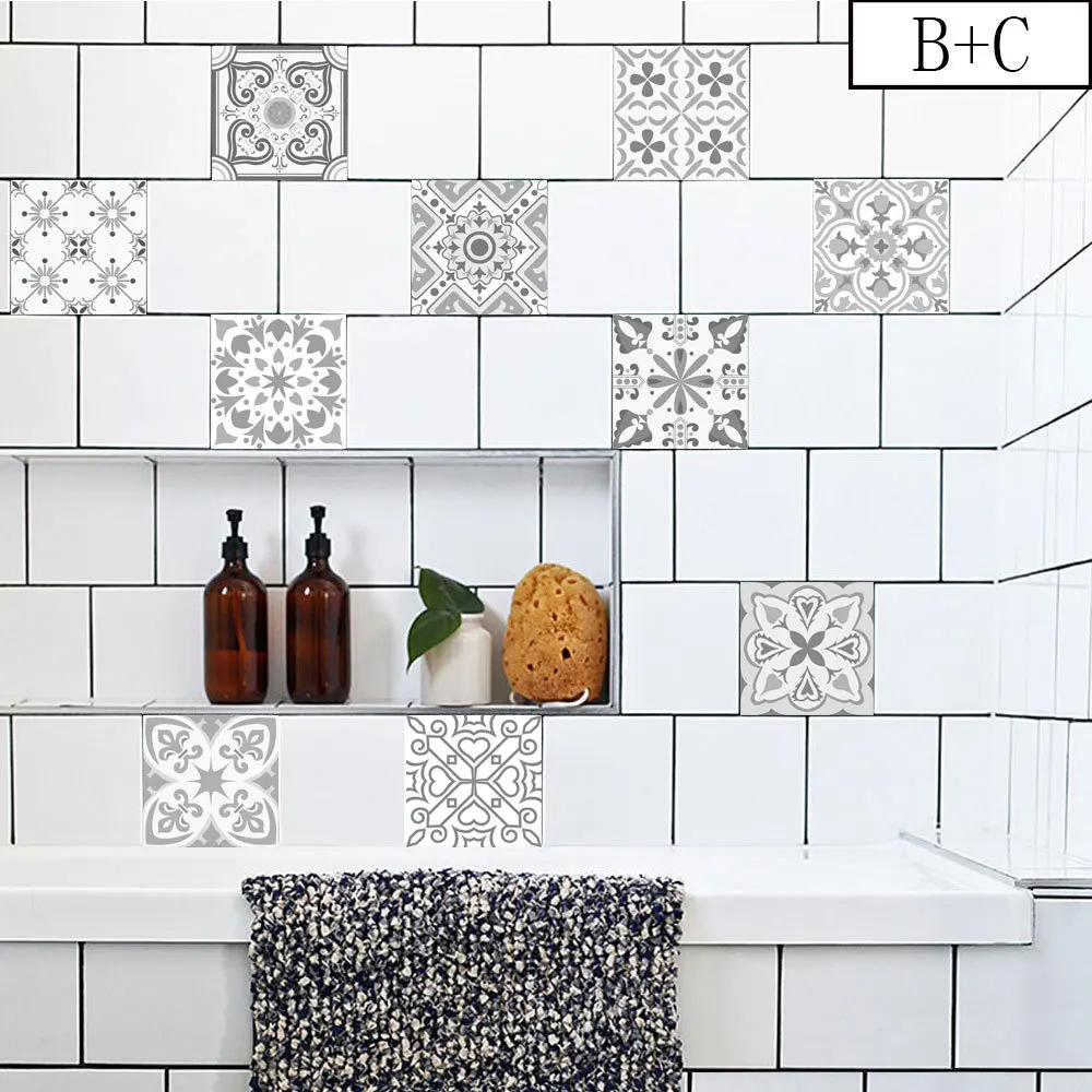3D Retro Pattern Tile Floor Sticker 20*100cm*1pcs PVC Bathroom Kitchen Waterproof Wall Sticker Home Decor TV Sofa Wall Art Mural