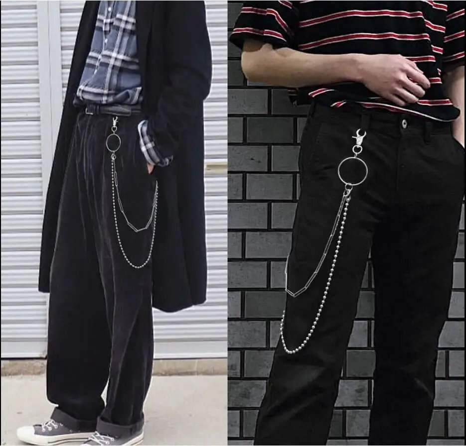 

4 styles Silver Tone Fashion Multilayer Waist Pants Chain 2 lines Curb chain metal Punk Jean keychain Mens jewelry