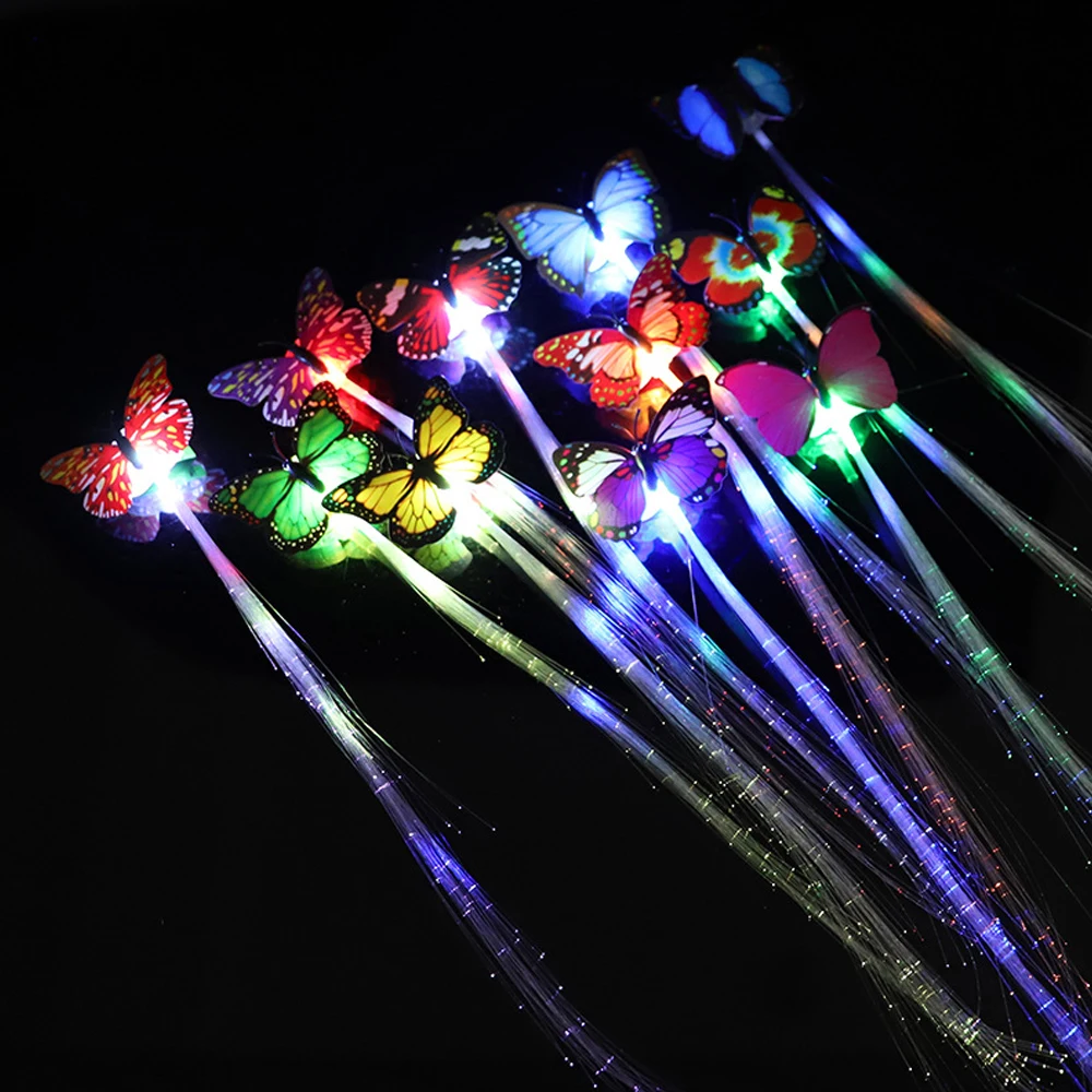 

50pcs Wedding Decoration LED Flashing Hair Braid Luminous Butterfly Hair Extension Flash Braid Clips for Xmas Halloween Toys