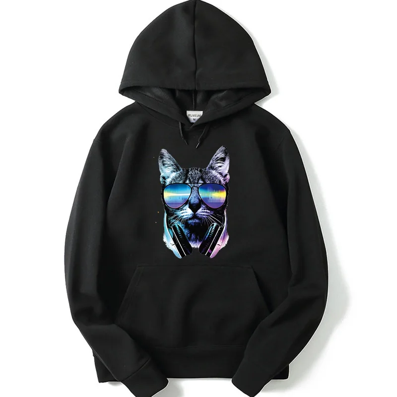 2018 The New casual cool cotton blend loose music DJ cat printed men Hoodies long sleeve street style fashion sweatshirt for men