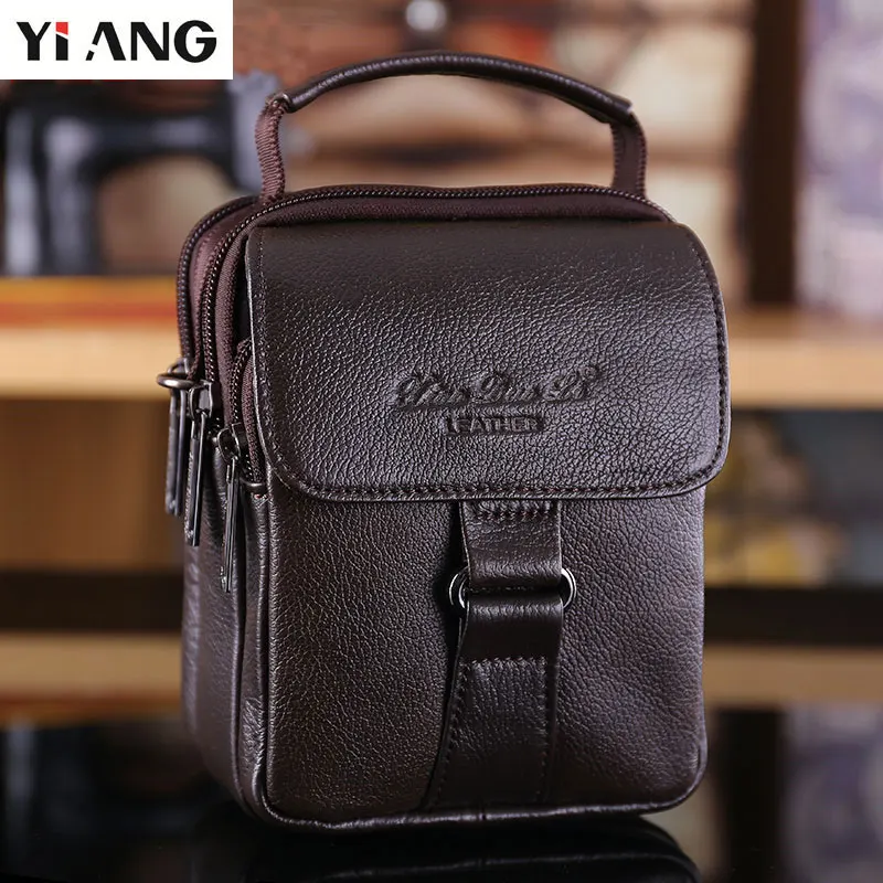 YIANG Brand Men Casual Messenger Bag Men's Genuine Leather Business Mini Shoulder Bags Waist Male Handbags For |