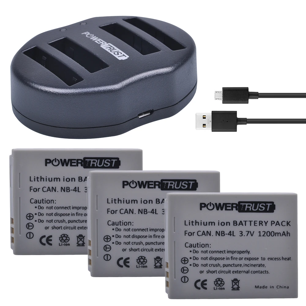 3Pcs 1200mAh NB 4L NB 4L NB4L Battery + USB Dual Charger for Canon IXUS