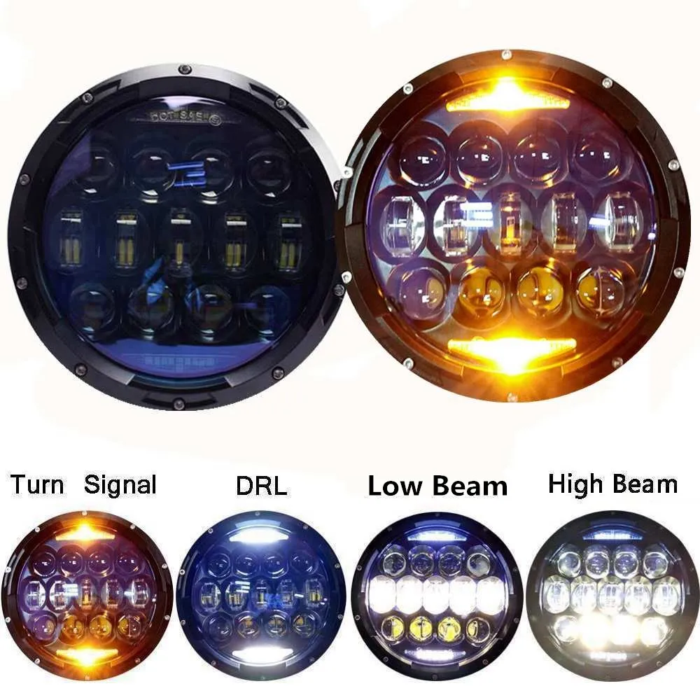1Exclusive Blue Projector Lens Brightest 7 inch LED Headlights Amber Turn Signal DRL Bulbs Kit for Jeep Wrangler JK LJ JKU TJ CJ Sahara Rubicon Freedom Dragon Edition Unlimited Headlamps__