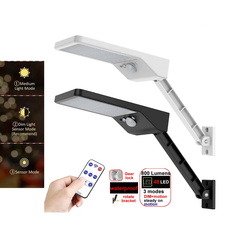 

remote control solar street light 48 LED Solar Lamp Outdoor Led Light PIR Motion Sensor 3 Modes Powered Lampada Decorativ