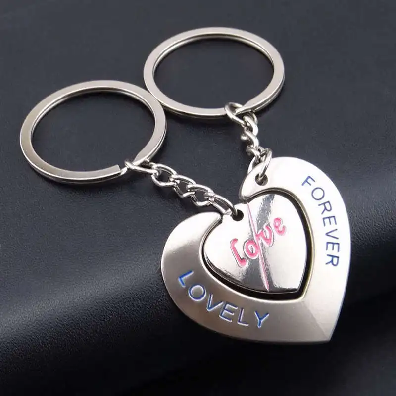 Novedad Chaveiro par llavero corazón de los Amantes clave cadena anillo Llaveros de baratija de joyería de regalo de boda de Día de San Valentín Novedad Chaveiro par llavero corazón de los Amantes clave cadena anillo Llaveros de baratija de joyería de regalo de boda de Día de San Valentín