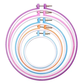 

5 Pieces Plastic Embroidery Cross Stitch Hoop Set Caydo Embroidery Circle Set Embroidery Hoop Ring Frame Adjustable Sewing Tools