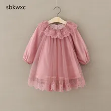 Коллекция года, модное Брендовое платье для девочек весенне-От 3 до 7 лет кружевное платье трапециевидной формы с цветочной вышивкой для маленьких девочек vestidos de menina, розничная, розовый и серый цвета