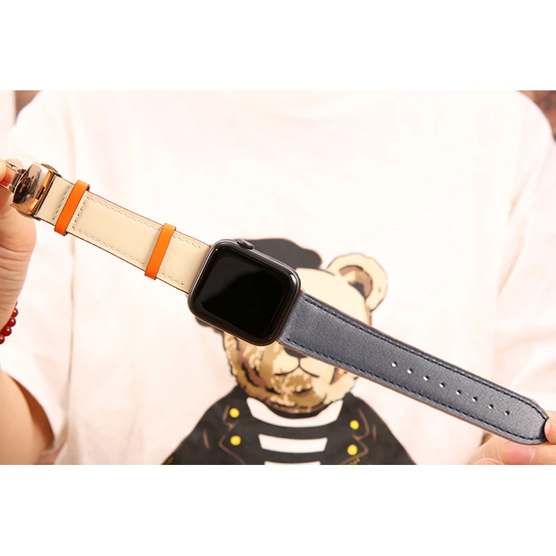 

Genuine Leather strap for apple watch band 4 42mm 38mm 44mm 40mm belt Butterfly buckle bracelet for iwatch 4/3/2/1 watchband