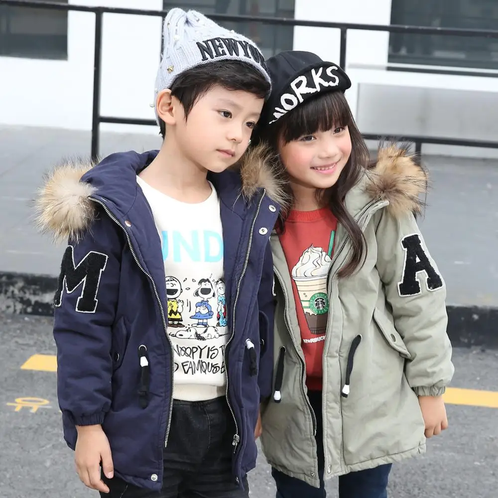 

PAPAMAMA Korean winter cotton 2016 baby Raccoon Fur Hoodie coat jacket thick children b24