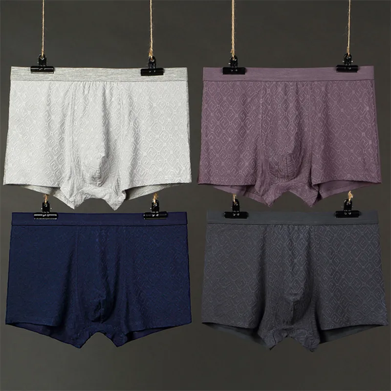 

4pcs/Box Mens 3D Large Space Underpants Comfort Flexible Four Corner Boxers Mid-Rise Underwear Male Size XL-4XL
