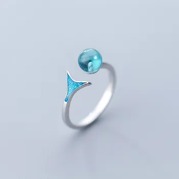 

925 Sterling Silver Crystal Mermaid Rings for Women Girls Statement Jewelry Adjustable Size Finger Ring jz410