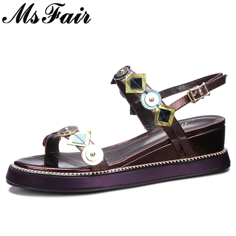 

MsFair Round Toe Geometry Women Sandals Fashion Buckle Woman Wedges Sandals 2018 Summer Retro Buckle Platform Women Sandal Shoes