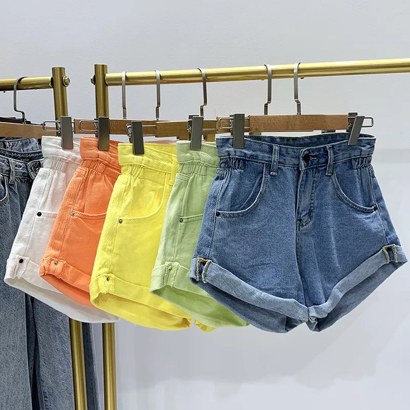 

Five Colors Summer Crimping Denim Shorts Women loose High Waist Women's Shorts Casual Korean Jean Shorts Streetwear Short Pants