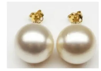 

free shipping >>>>noble jewelry Pair of huge 12-13mm natural south sea genuine white pearl earring 14K