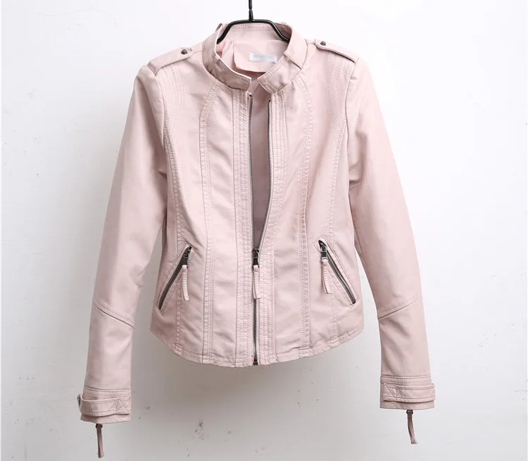 

New Ladies Motorcycle Leather Jacket Ladies Automatic Jacket Zipper Slim Pink Motorcycle and Motorcycle Jacket Female