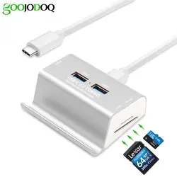 USB C концентратор, type C до 3 портов USB 3,0 OTG концентратор + SD/Micro SD кард-ридер + держатель телефона USB разветвитель для Macbook PC USB-C устройств