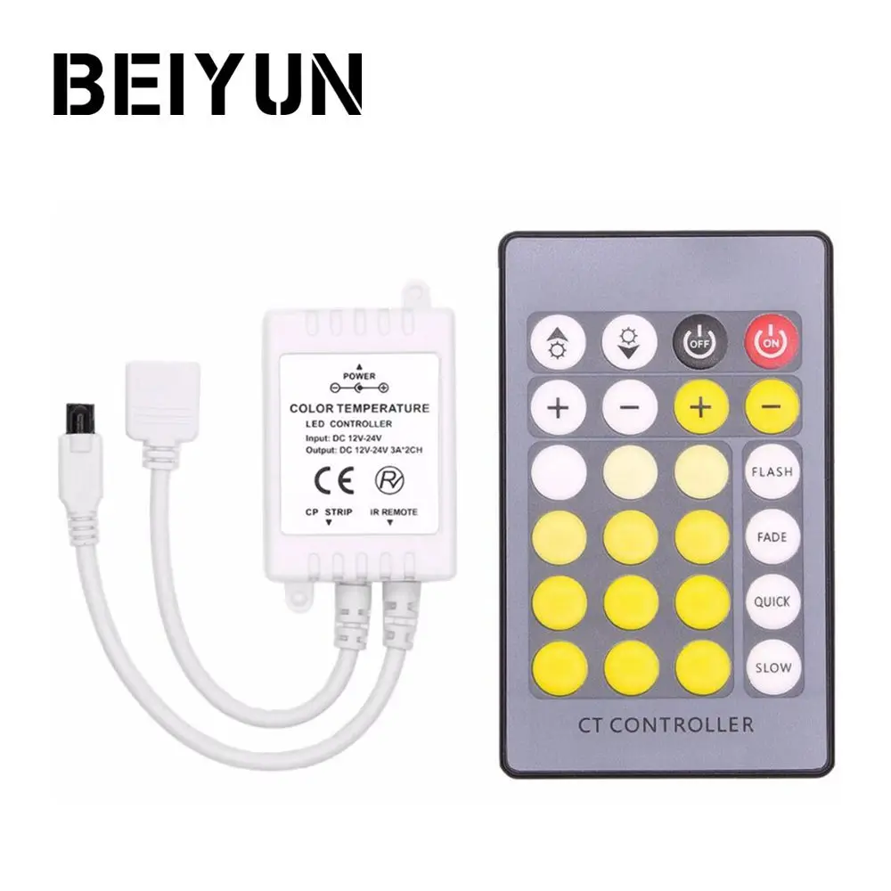 

DC 12V 24V Color Temperature Controller IR 24Key 4Pins Remote Control For Double Color SMD 5050 5630 5025 LED Strip