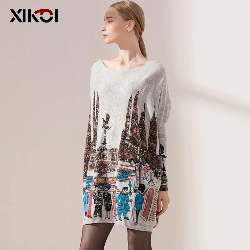 New 2016 Autumn Casual Long Women Sweater Coat Batwing Sleeve Print Women's Sweaters Clothes Pullovers Fashion Pullover Clothing