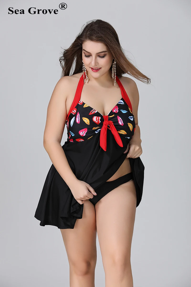 Large size swimsuits Sexy swim dress + low waist bottom beachwear 2018 Plus Size XL-5XL swimming suits big size bathing suits