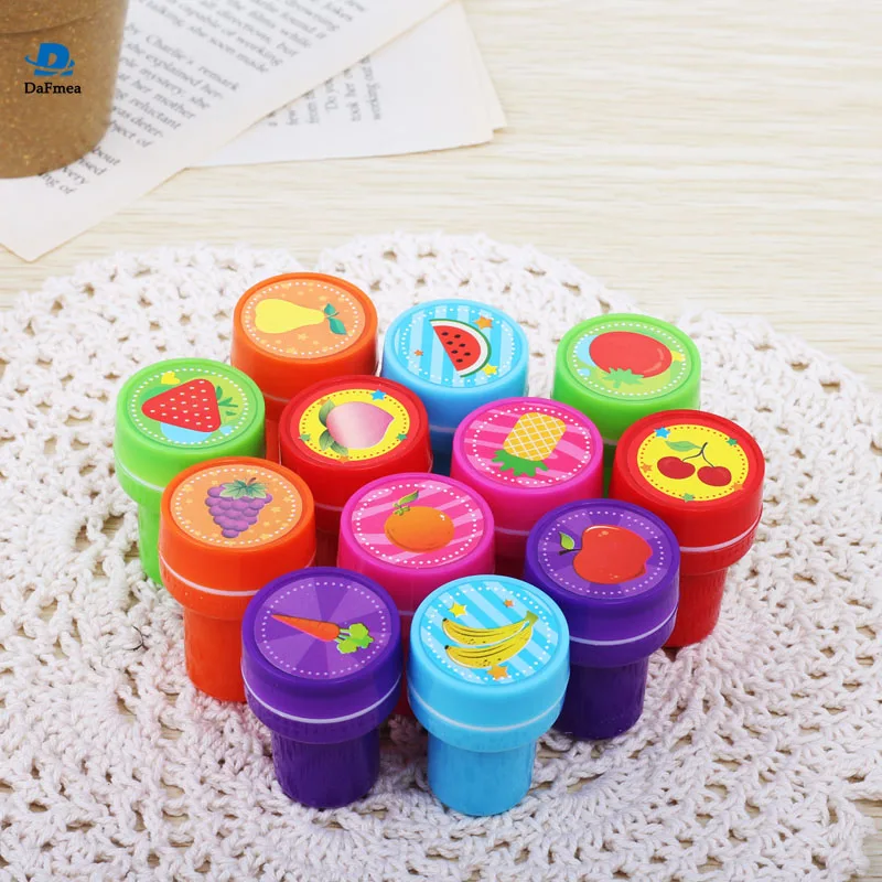 12PCS Lot Kids Fruit Stamp Children DIY Plastic Rubber Self Inking Stampers font b Toys b