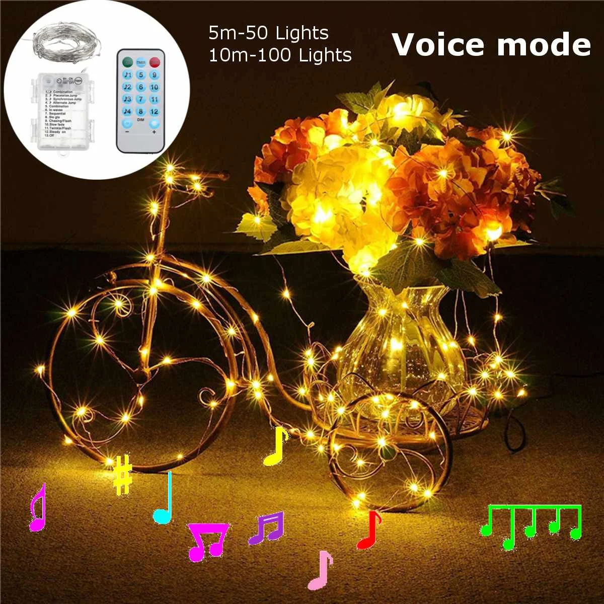 

5M/10M Battery Power Curtain Copper Wire LED Light String with Remote Control Indoor Room Background Decoration String Lights