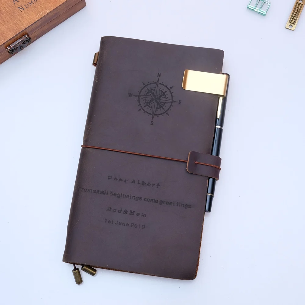 

Genuine Leather Traveler's Notebook travel Diary Journal Vintage Handmade Cowhide Gift planner Free Lettering Embosse