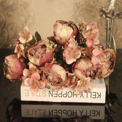Европейская ваза из смолы, искусственный цветочный набор, растительный орнамент, ремесла, украшение для дома, рабочего стола, роскошный пион, искусственный цветочный горшок, фигурки - Цвет: Single pink