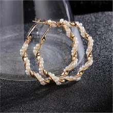New Pearl Hoop Earrings for Women Exaggerates Oversize Pearl Circle Ear Rings Earrings Fashion Europe Nightclub Jewelry