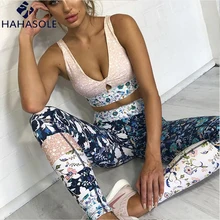HAHASOLE, спортивный костюм для фитнеса, спортивные костюмы для женщин, с принтом, розовый, новинка, мягкий комплект для йоги, одежда для спортзала, спортивная одежда, HWA1378-45