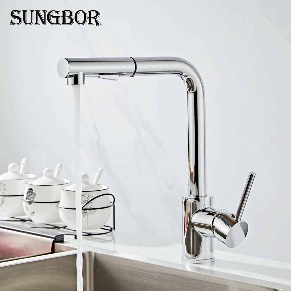  Kitchen Faucets chrome Single Handle Pull Out Kitchen Tap Single Hole Handle Swivel 360 Degree Wate - 32960209078
