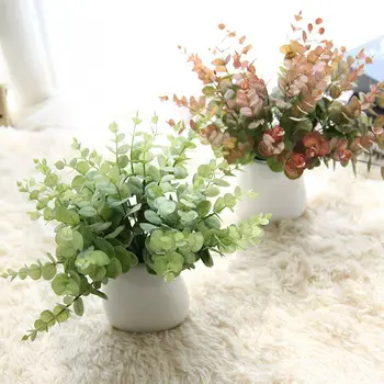 

1pc 27cm Plastic Green Artificial Plants Leaves Eucalyptus Leaf Flores Fake Plant For Home Shop Garden Wedding Party Decoration