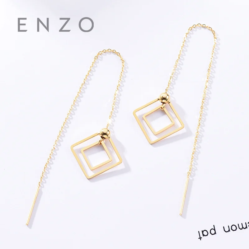 

Real 18K Gold Jewelry Square Earring Women Miss Girls Gift Party Female Ear Wire Drop Earrings Solid Hot Sale New Good Trendy