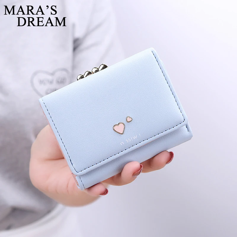Mara's Dream 2018 PU Leather Bifold Women Wallets Heart Solid Color Short Desgin Female Women's Coin Purse Billfold Carteras Bag Mara's Dream 2018 PU Leather Bifold Women Wallets Heart Solid Color Short Desgin Female Women's Coin Purse Billfold Carteras Bag