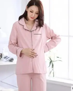 Для беременных и кормящих PajamasPregnant женщина Пижамный костюм хлопок Грудное вскармливание пижамы для беременных Для женщин осень Беременность Nightwea - Цвет: 2