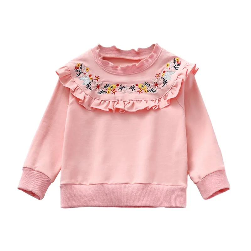 

Kids Children T-Shirts Embroidery Floral Autumn Tops Baby Girls Fashion Long Sleeve Soft Cotton Blouse